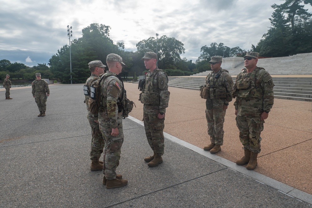 U.S. Soldiers with the 4th Battalion, 118th Infantry Regiment, South Carolina National Guard, attended the promotion of Sgt. William Aiken to Staff Sergeant at the Jefferson Memorial