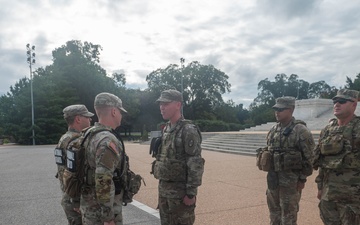 U.S. Soldiers with the 4th Battalion, 118th Infantry Regiment, South Carolina National Guard, attended the promotion of Sgt. William Aiken to Staff Sergeant at the Jefferson Memorial