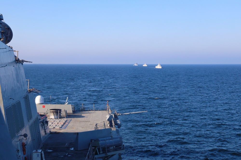 USS Bulkeley (DDG 84) conducts maneuvers alongside ally NATO ship during Northern Coasts 2025