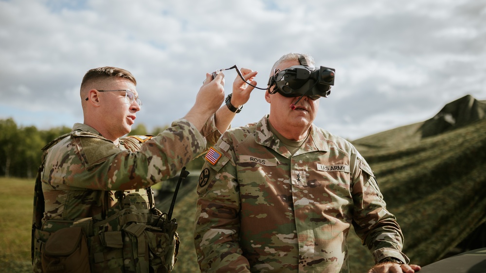 U.S. Army Maj. Gen. Warner A. Ross II observes drone operations with Task Force Saber at Grafenwoehr