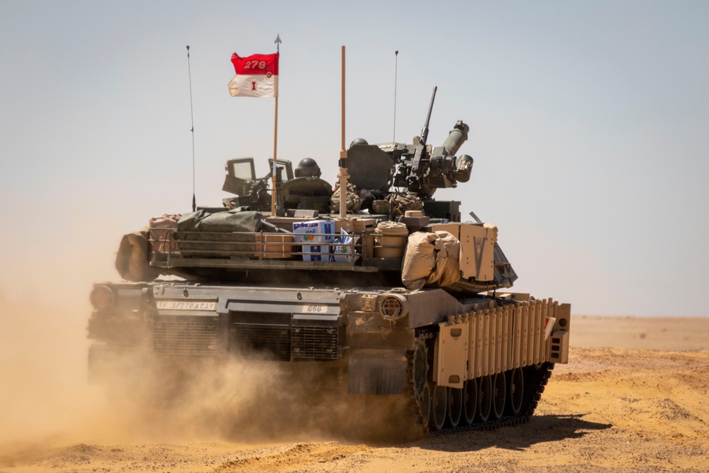 US Soldiers, Marines maneuver tanks during BRIGHT STAR 25