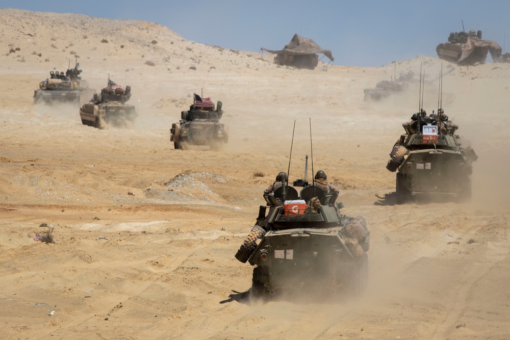 US Soldiers, Marines maneuver tanks during BRIGHT STAR 25