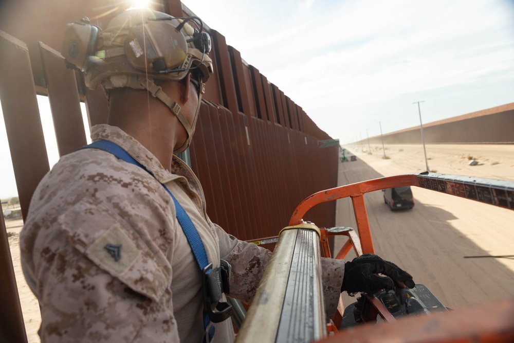 Joint Task Force-Southern Border Marines conduct barrier reinforcement operations