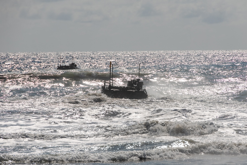 U.S. Marines with 1st MARDIV conduct amphibious combat vehicle surf transit training