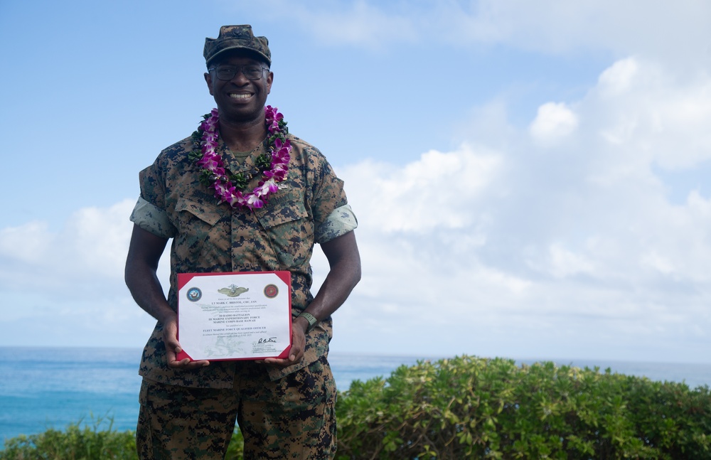 U.S. Navy Lt. Mark Bristol  Fleet Marine Force (FMF) pinning ceremony