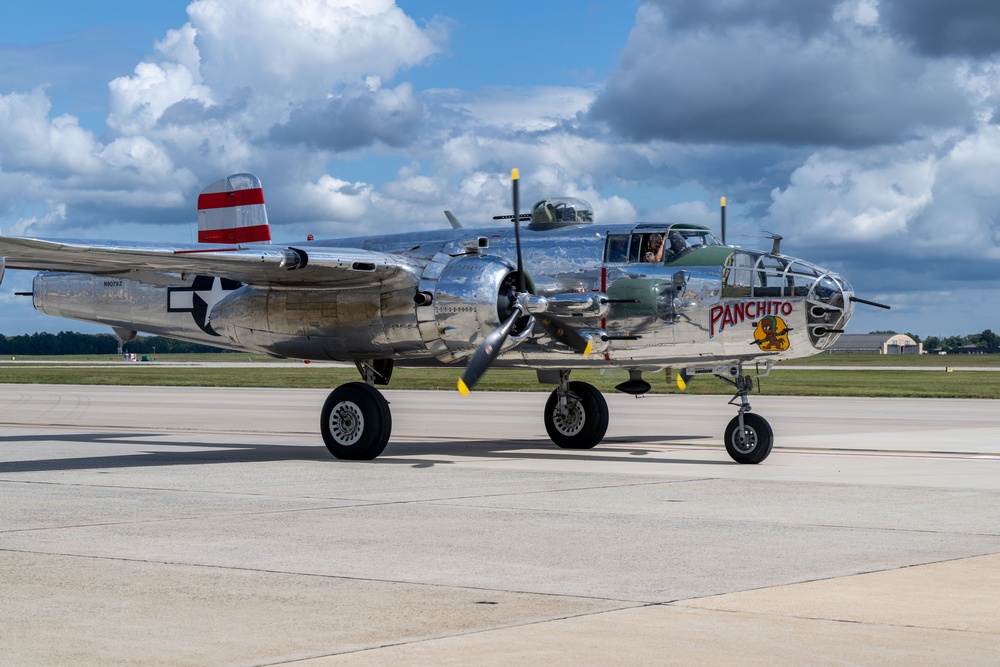 North American B-25J Mitchell bomber arrives for the 2025 Joint Base Andrews Air Show