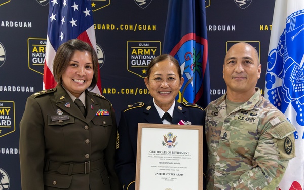 1st Sgt. Corina B. Andre retires from the Guam Army National Guard after over 21 years of service.