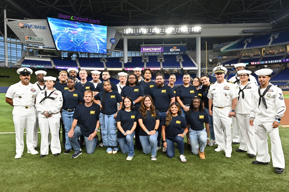 Ronald Reagan CO Swears In Future Sailors at Marlins’ 9/11 Game