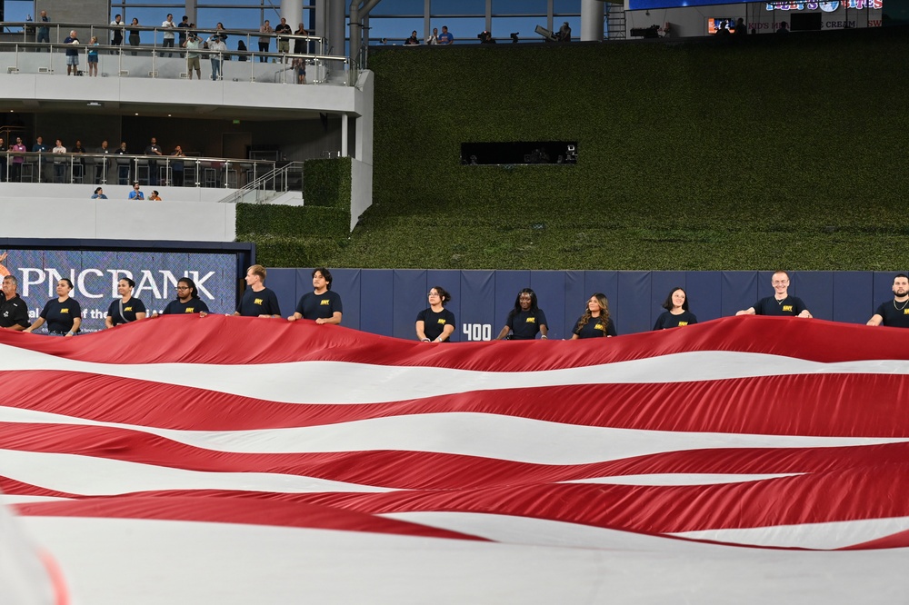 Ronald Reagan CO Swears In Future Sailors at Marlins’ 9/11 Game