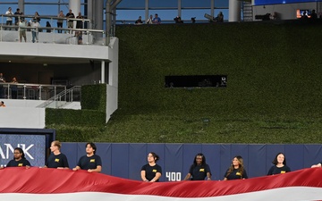 Ronald Reagan CO Swears In Future Sailors at Marlins’ 9/11 Game