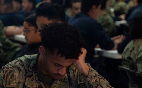USS Ronald Reagan Sailors Take E-5 Exam