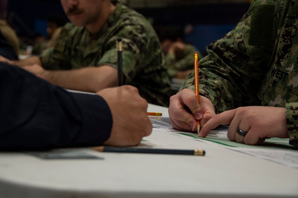 USS Ronald Reagan Sailors Take E-5 Exam