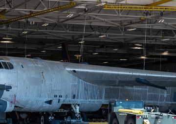 B-52 crabs into hangar at Tinker AFB