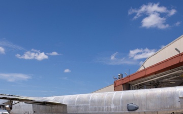 B-52 crabs into hangar at Tinker AFB