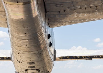 B-52 crabs into hangar at Tinker AFB