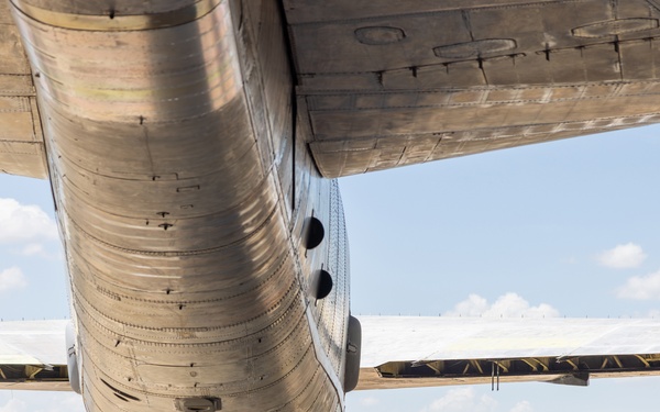B-52 crabs into hangar at Tinker AFB