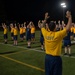 Sailors selected for chief petty officer PT with Rear Adm. Nash