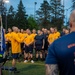 Sailors selected for chief petty officer PT with Rear Adm. Nash