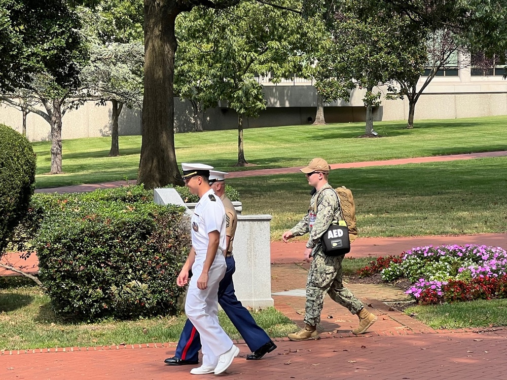Navy Medicine Corpsman on Standby to Provide Emergency Response enroute Navy and Marine Corps Memorial Stadium