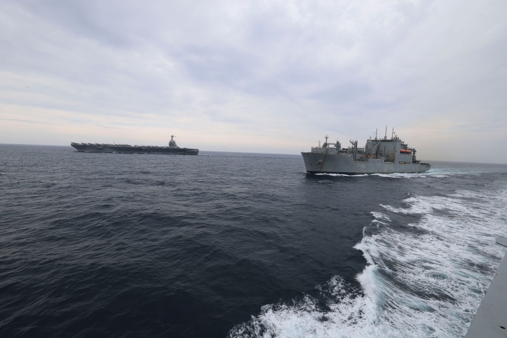 USS Bainbridge (DDG 96) Operates with USS Gerald R. Ford (CVN 78) and USNS William McLean (T-AKE 12)