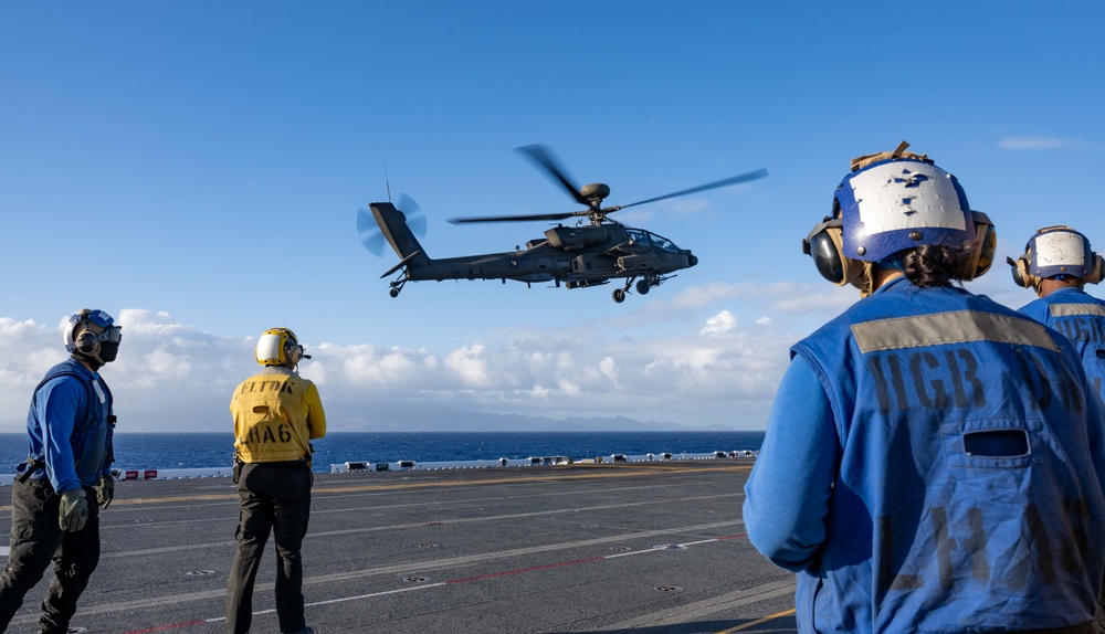 USS America (LHA 6) Conducts Joint Army AH-64E Apache Helicopter Exercise