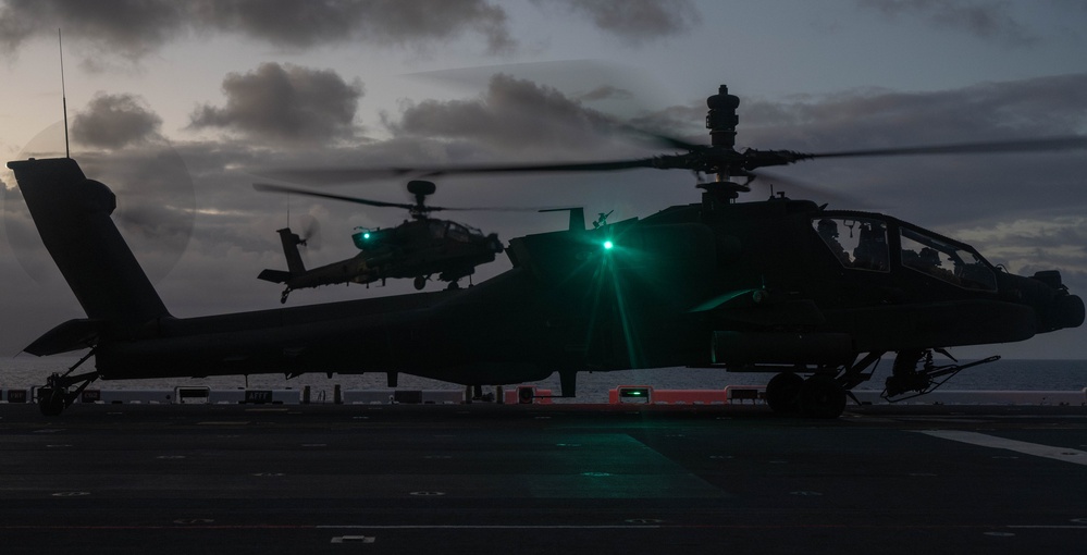 USS America (LHA 6) Conducts Joint Army AH-64E Apache Helicopter Exercise