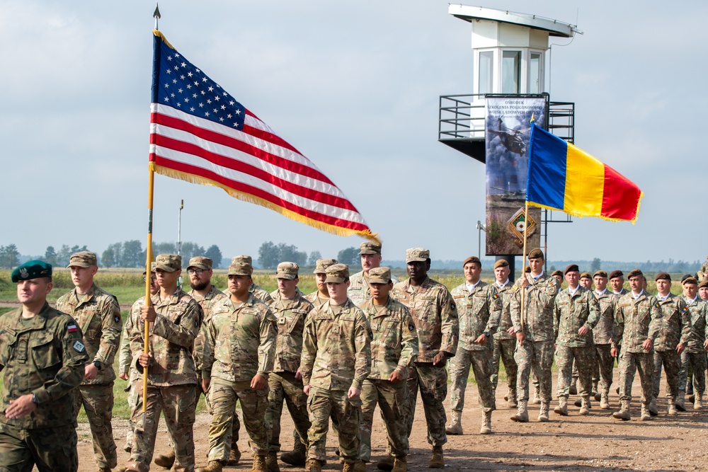 U.S. Soldiers march with Romanian allies at BPTA Day