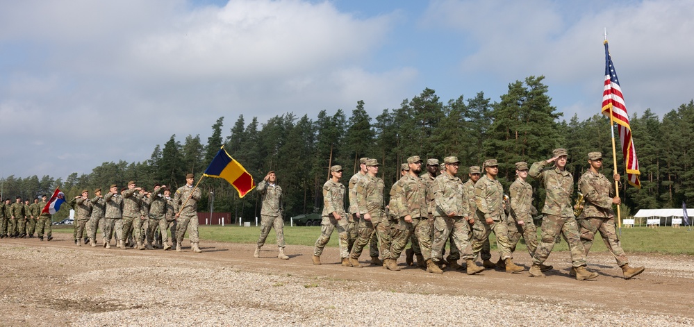 U.S. Soldiers march with NATO allies during BPTA Day