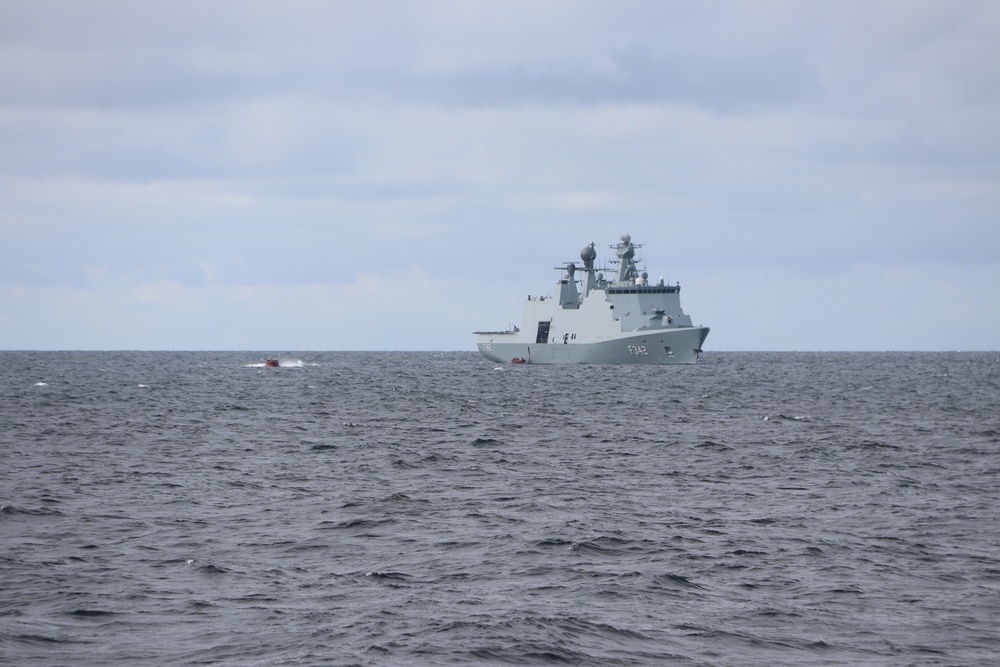 USS Bulkeley (DDG 84) prepare to receive Danish Sailors from the Royal Danish Navy Absalon-class frigate HDMS Esbern Snare (F342)