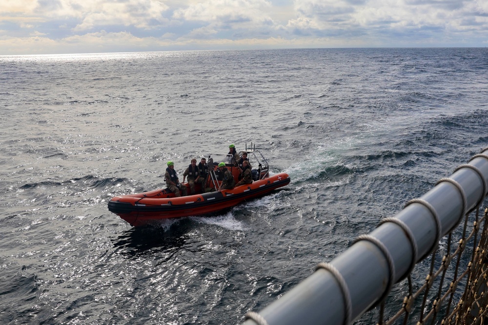 USS Bulkeley (DDG 84) receives a personnel transfer during the Northern Coasts 2025