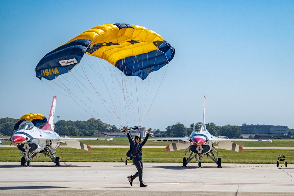 U.S. Army Parachute Team and U.S. Naval Academy Jump Into Joint Base Andrews Airshow