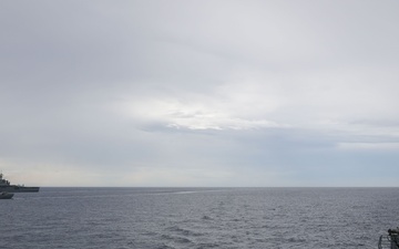 The USS John Finn sails in formation with the JS Osumi and the BRP Jose Rizal during Maritime Cooperative Activity in the South China Sea