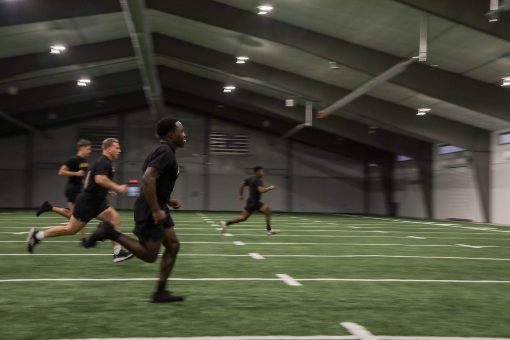 Soldiers run during the sprint drag carry