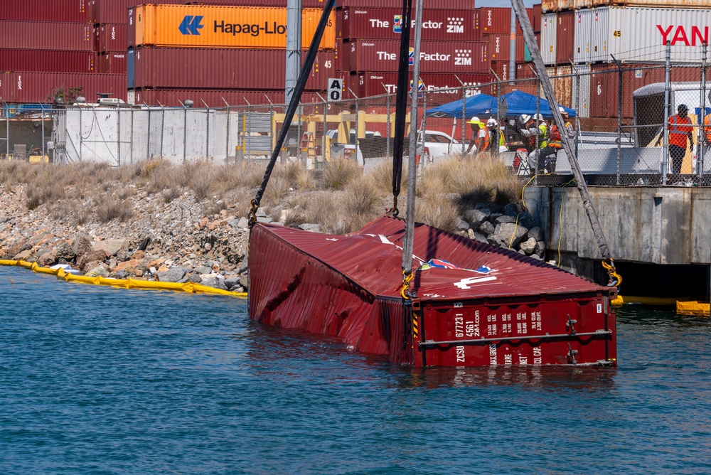 Unifed Command continues to recover the fallen containers at the Port of Long Beach