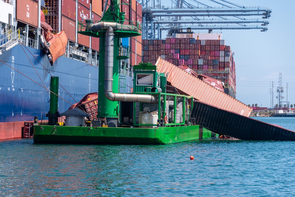 Unified Command continues to recover the fallen containers at the Port of Long Beach