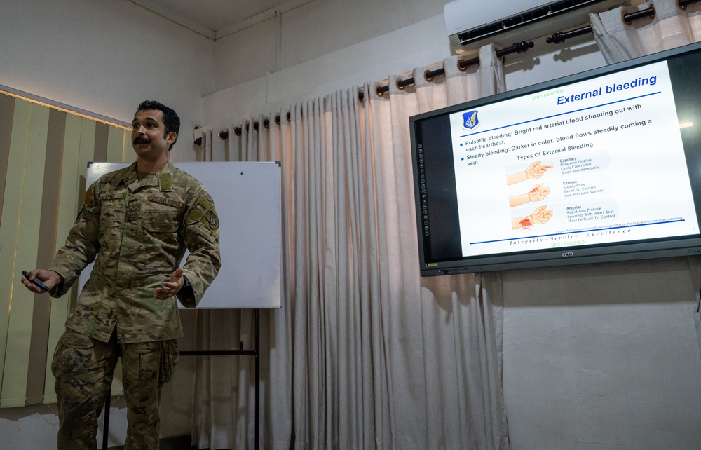 Air Force medical technicians brief Sri Lankan military doctors and public health officials during PAC Angel 25-1