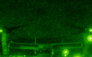 U.S. Marine MV-22B Ospreys refuel at night off the coast of Kagoshima, Japan