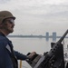 USS Frank Cable (AS 40) departs Singapore