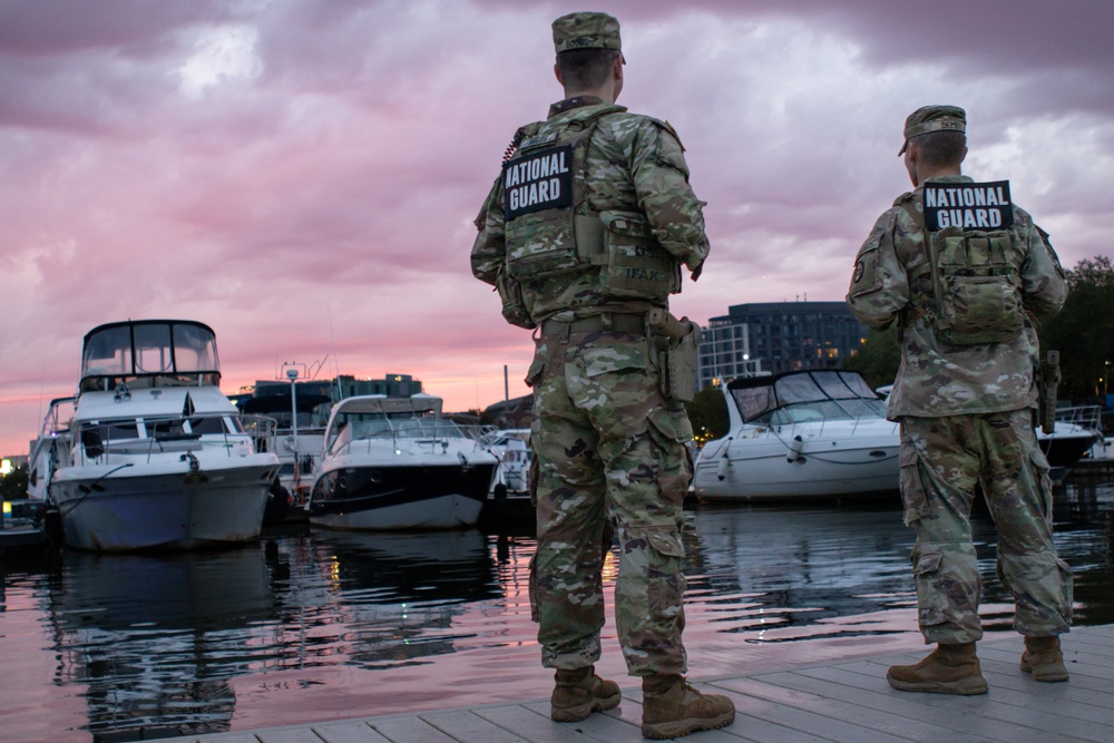 South Carolina Army National Guardsmen patrol around the Navy Yard