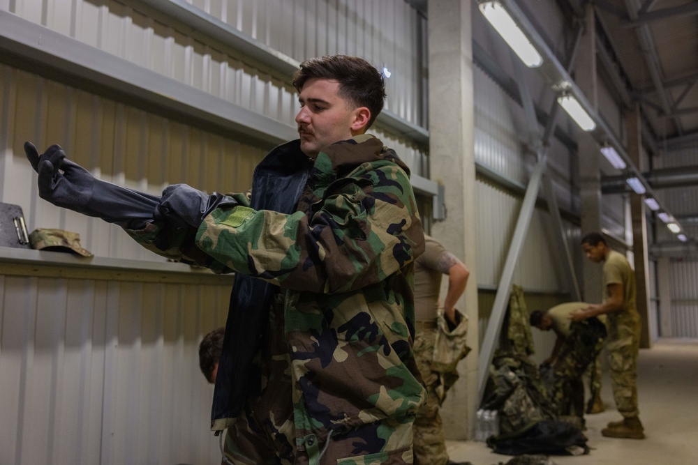 U.S. Army Soldier prepares for an initial entry into a hazardous site