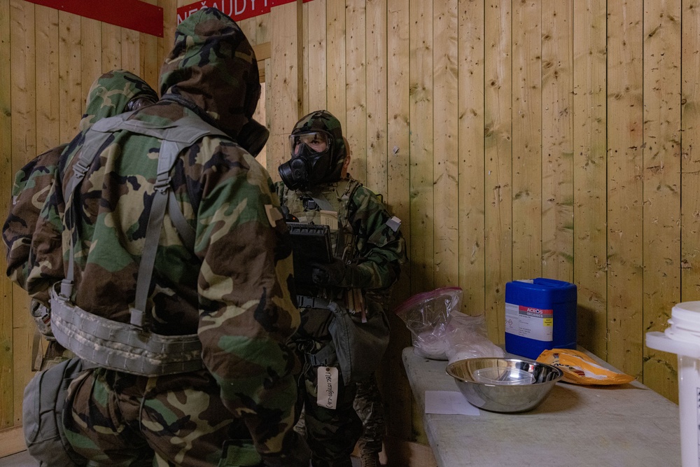 U.S. Army Soldiers document an unknown substance in a hazardous site