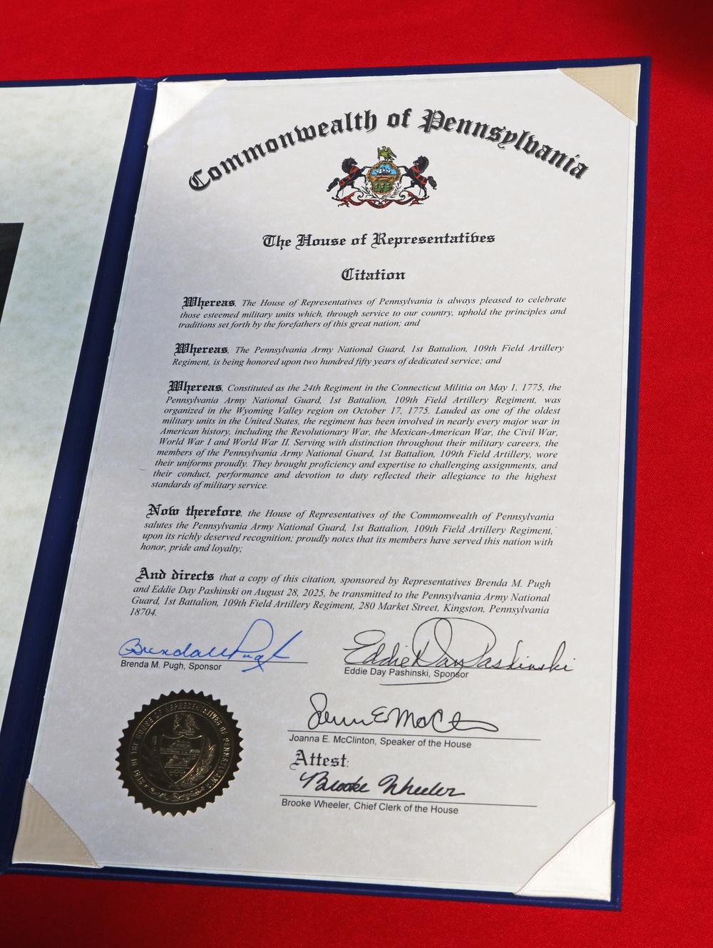 1-109th Field Artillery deactivation and 28th Division Artillery activation