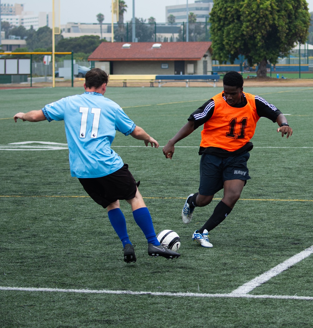 USS Essex Sailors team up and compete in a soccer tournament hosted by Morale, Welfare and Recreation.