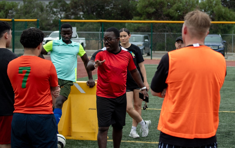 USS Essex Sailors team up and compete in a soccer tournament hosted by Morale, Welfare and Recreation.