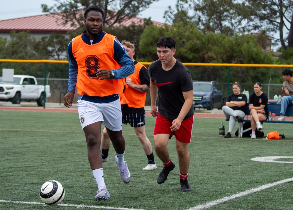USS Essex Sailors team up and compete in a soccer tournament hosted by Morale, Welfare and Recreation.