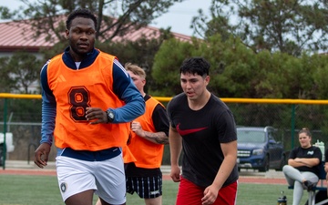 USS Essex Sailors team up and compete in a soccer tournament hosted by Morale, Welfare and Recreation.