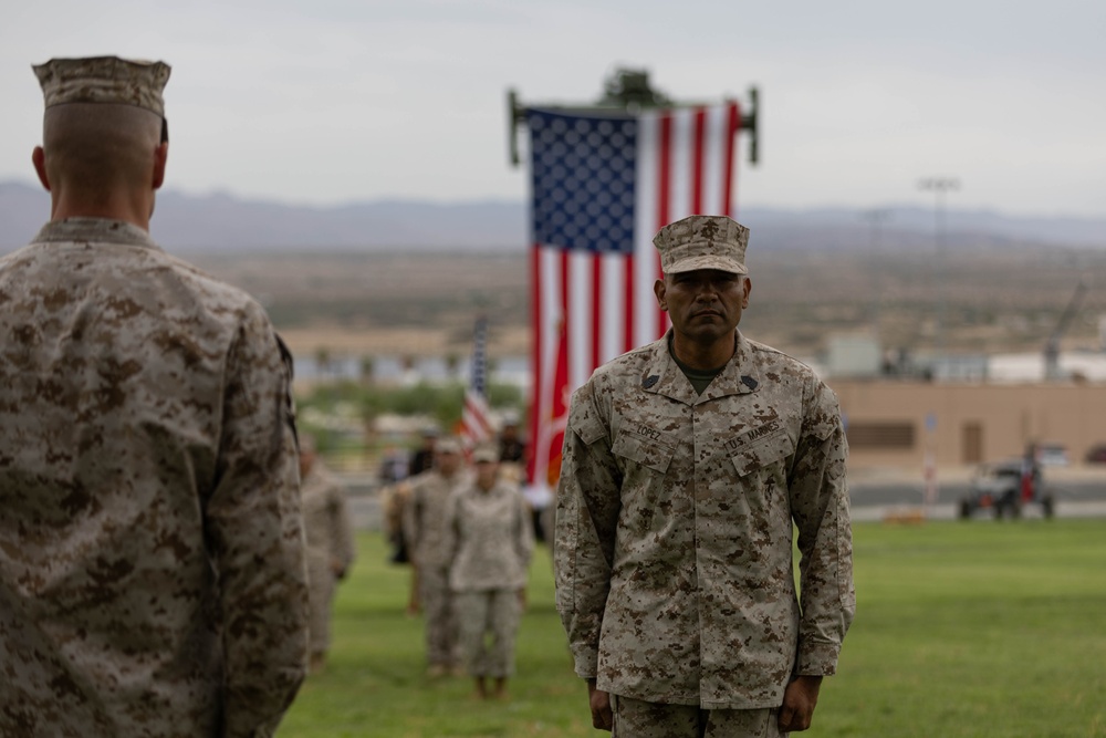 Lopez relieves Meltesen as Sergeant Major of MAGTFTC, MCAGCC during a relief and appointment Ceremony