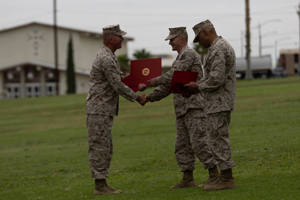 Lopez relieves Meltesen as Sergeant Major of MAGTFTC, MCAGCC during a relief and appointment Ceremony