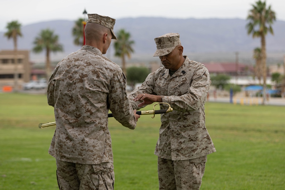 Lopez relieves Meltesen as Sergeant Major of MAGTFTC, MCAGCC during a relief and appointment Ceremony