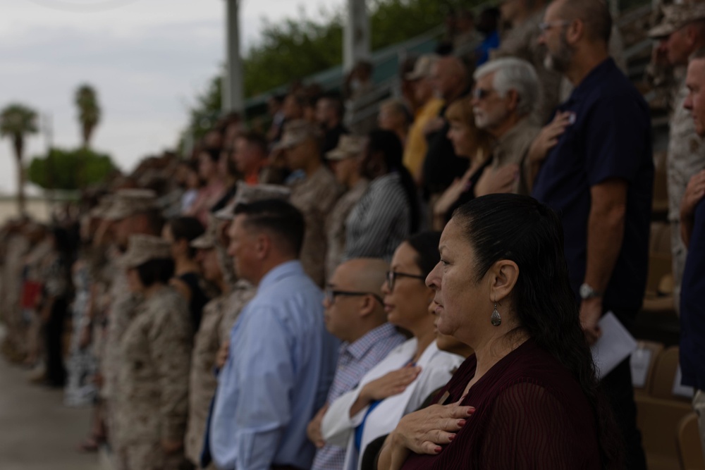 Lopez relieves Meltesen as Sergeant Major of MAGTFTC, MCAGCC during a relief and appointment Ceremony